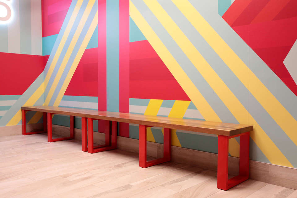 Custom woodwork, matching bench, bench top for a locker room in London Ontario.